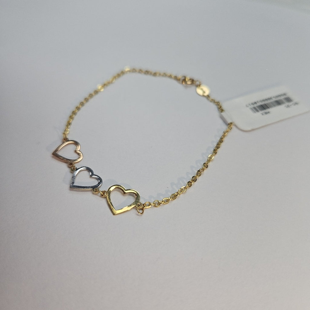 PULSERA ESPECIAL CON CORAZONES 14K 18 CM 1.4 GR (NUEVO)