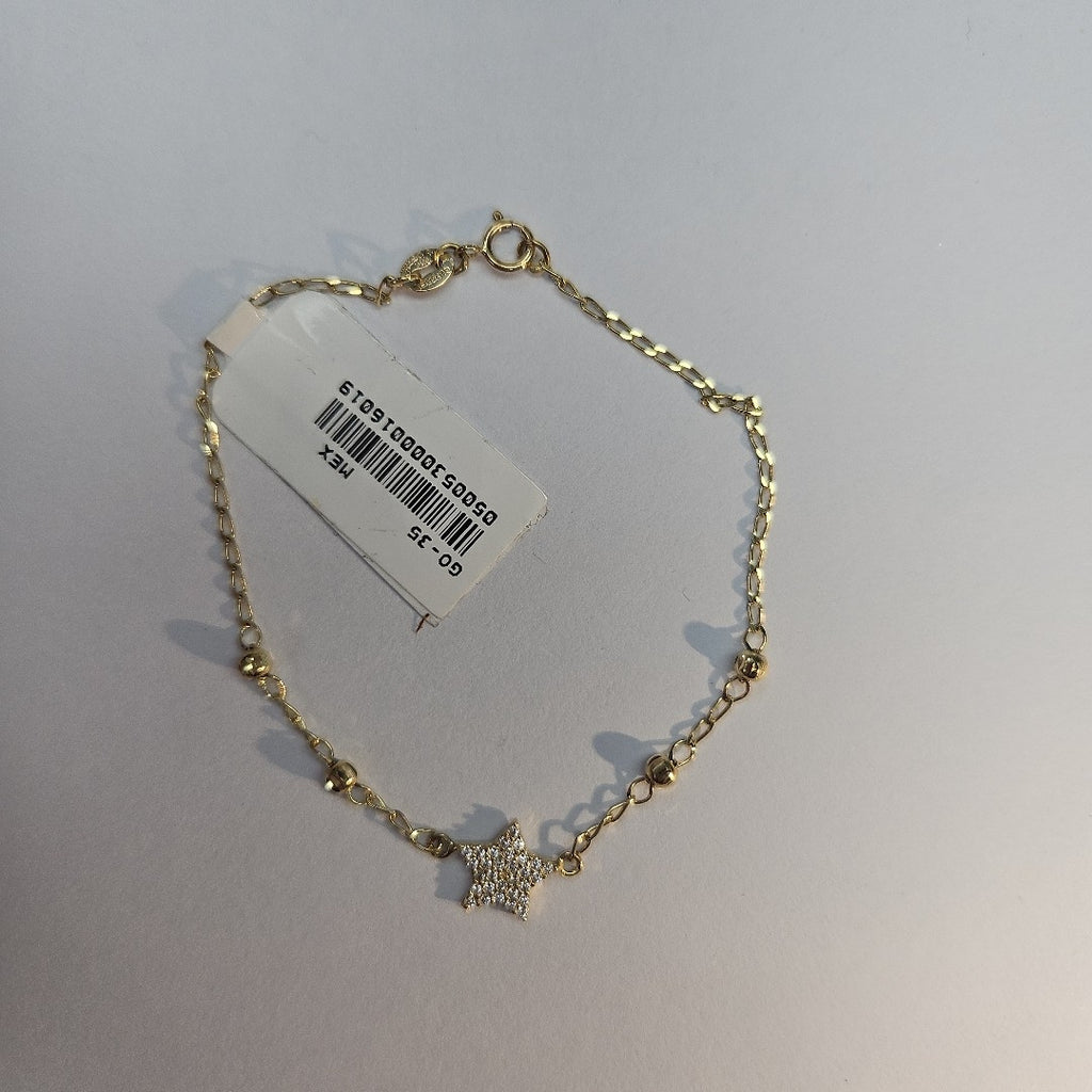PULSERA ESPECIAL CON ESTRELLA Y CIRCONIAS 14K 18 CM 1.5 GR (NUEVO)