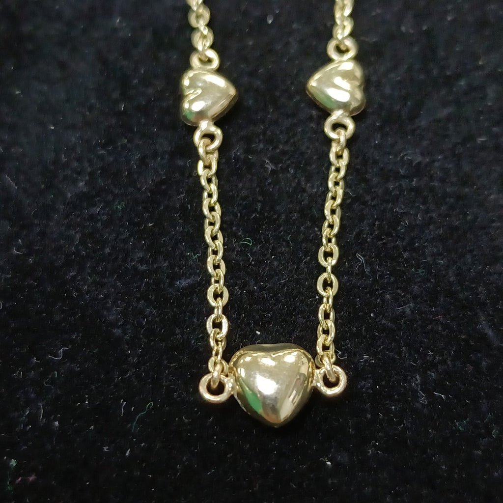 PULSERA TEJIDO ESPECIAL CON CORAZONES 14K 18 CM 1.6 GR (NUEVO)