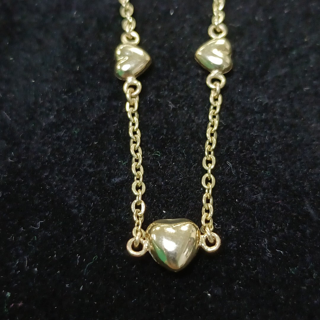 PULSERA TEJIDO ESPECIAL CON CORAZONES 14K 18 CM 1.6 GR (NUEVO)