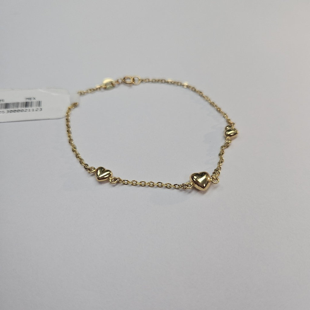 PULSERA TEJIDO ESPECIAL CON CORAZONES 14K 18 CM 1.7 GR (NUEVO)