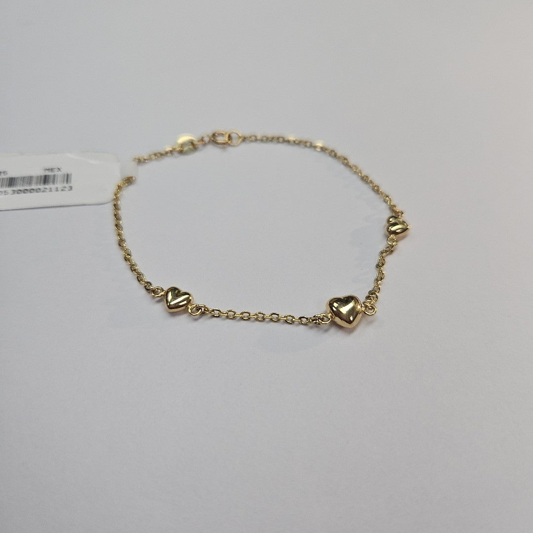 PULSERA TEJIDO ESPECIAL CON CORAZONES 14K 18 CM 1.7 GR (NUEVO)