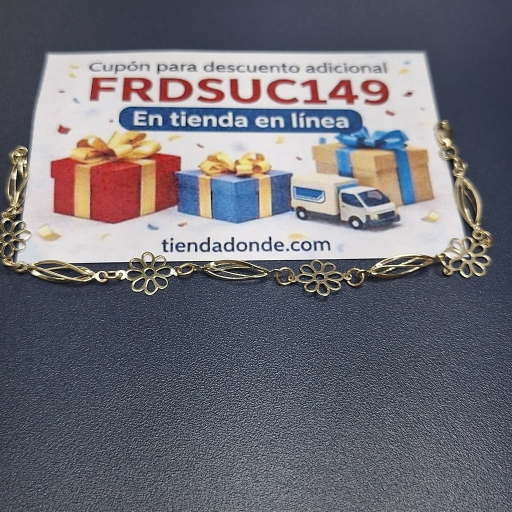 PULSERA ESPECIAL CON FLORES 14K 18 CM 2.7 GR (NUEVO)