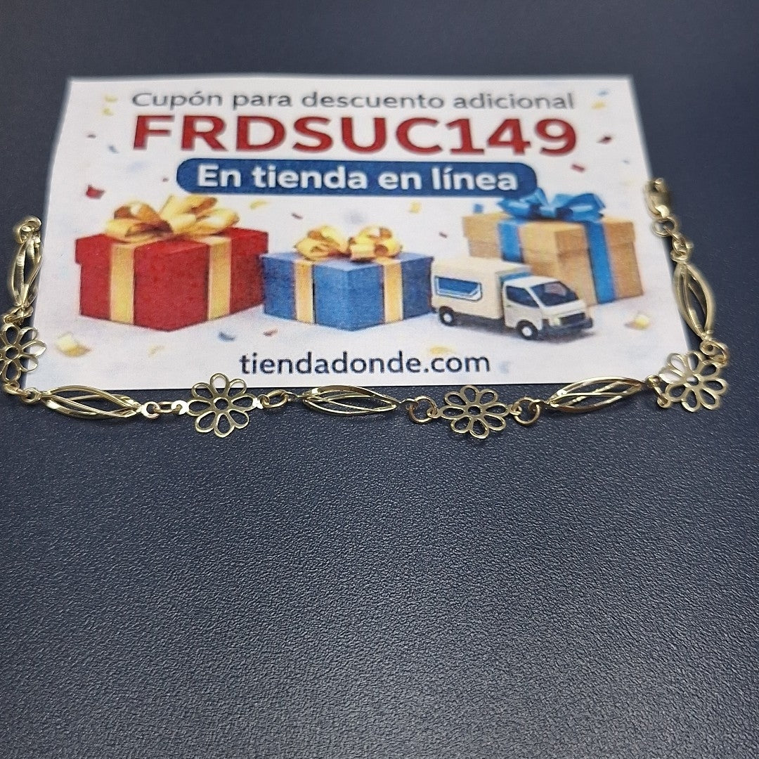 PULSERA ESPECIAL CON FLORES 14K 18 CM 2.7 GR (NUEVO)