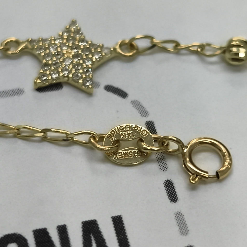PULSERA ESPECIAL CON ESTRELLA Y CIRCONIAS 14K 18 CM 1.5 GR (NUEVO)