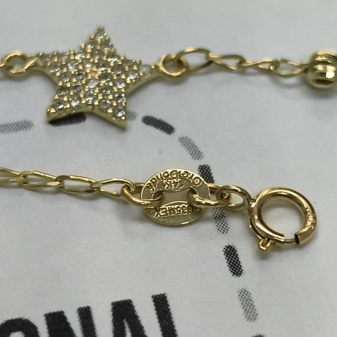 PULSERA ESPECIAL CON ESTRELLA Y CIRCONIAS 14K 18 CM 1.5 GR (NUEVO)