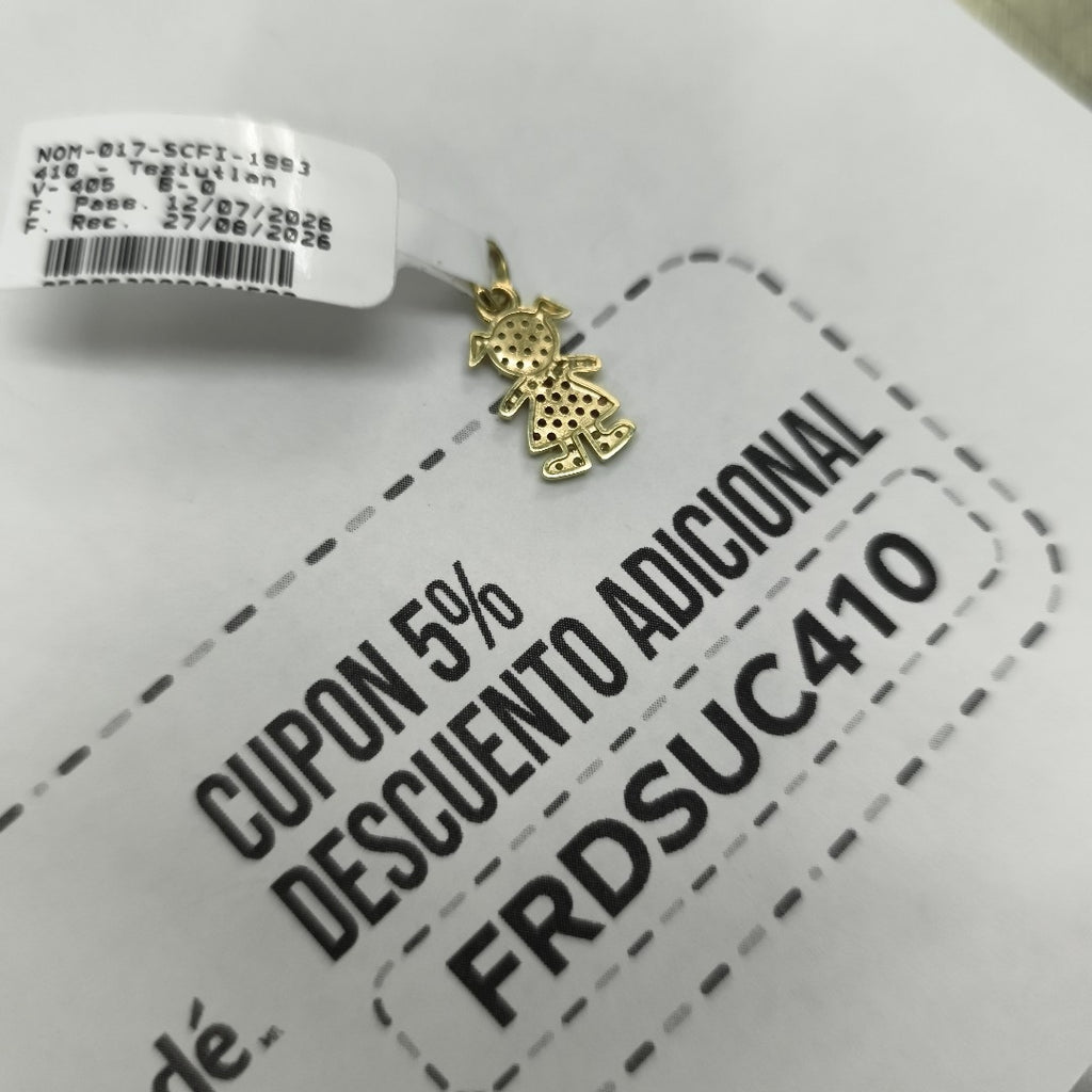 DIJE NIÑA CON CIRCONIAS Y PIEDRAS DE COLOR 10K 1 GR (NUEVO)