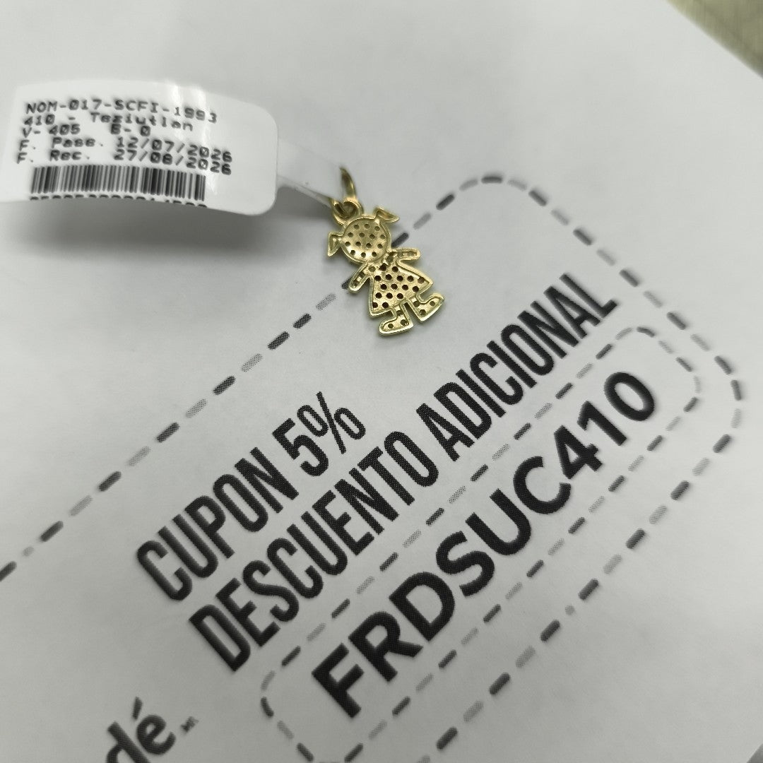 DIJE NIÑA CON CIRCONIAS Y PIEDRAS DE COLOR 10K 1 GR (NUEVO)