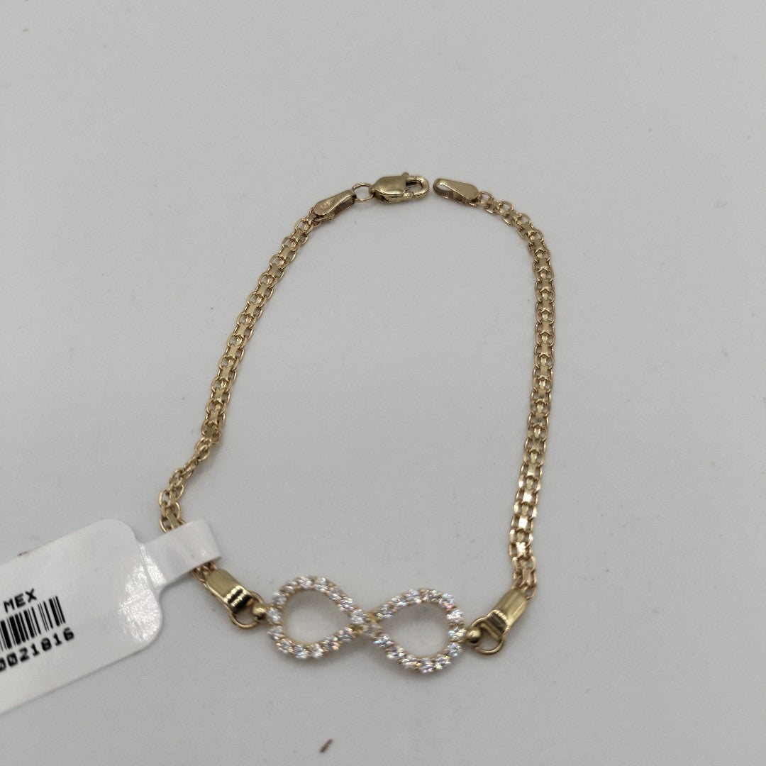 PULSERA TEJIDO ESPECIAL CON INFINITO Y CIRCONIAS 14K 18 CM 3.4 GR (NUEVO)