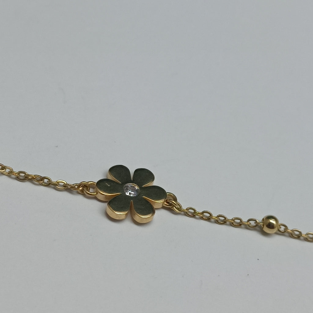 PULSERA TEJIDO ESPECIAL FLOR CON CIRCONIA 14K 18 CM 2.5 GR (NUEVO)