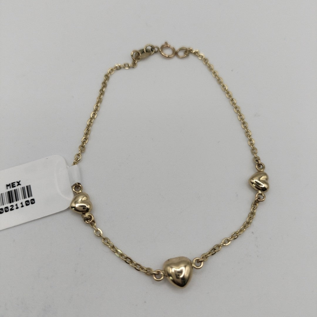 PULSERA TEJIDO ESPECIAL CON CORAZONES 14K 18 CM 1.6 GR (NUEVO)