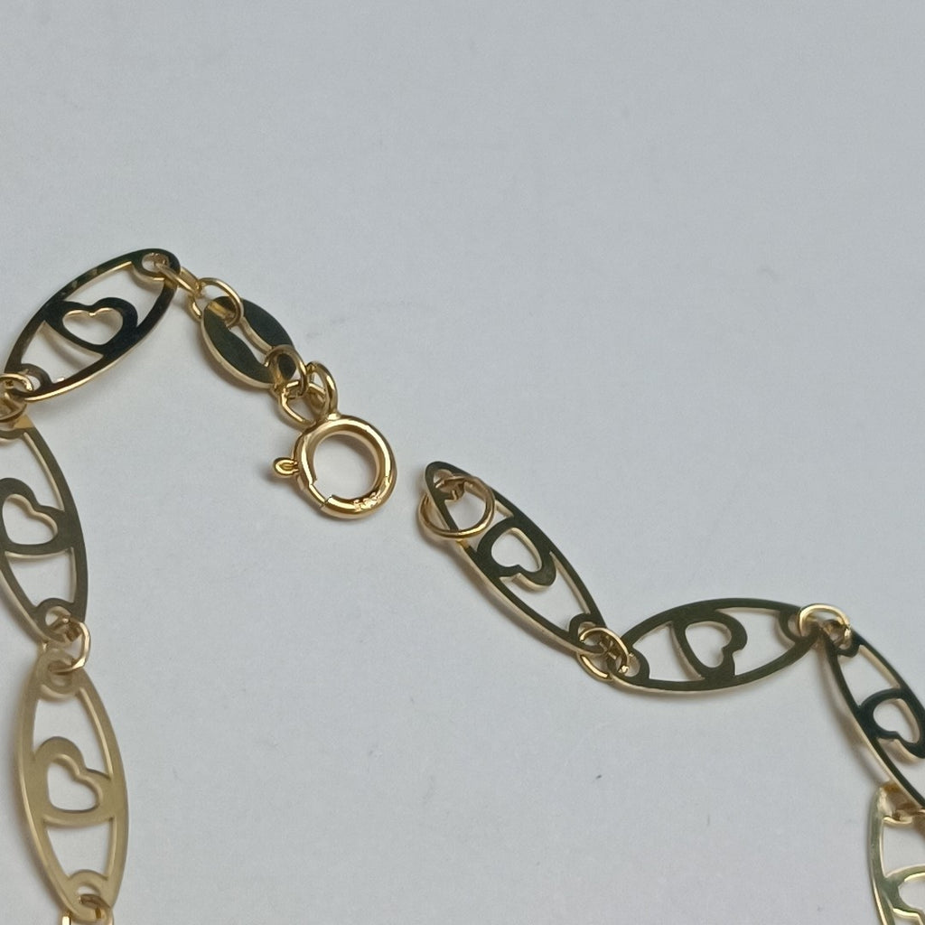 PULSERA TEJIDO ESPECIAL CON CORAZON 14K 18 CM 1.4 GR (NUEVO)