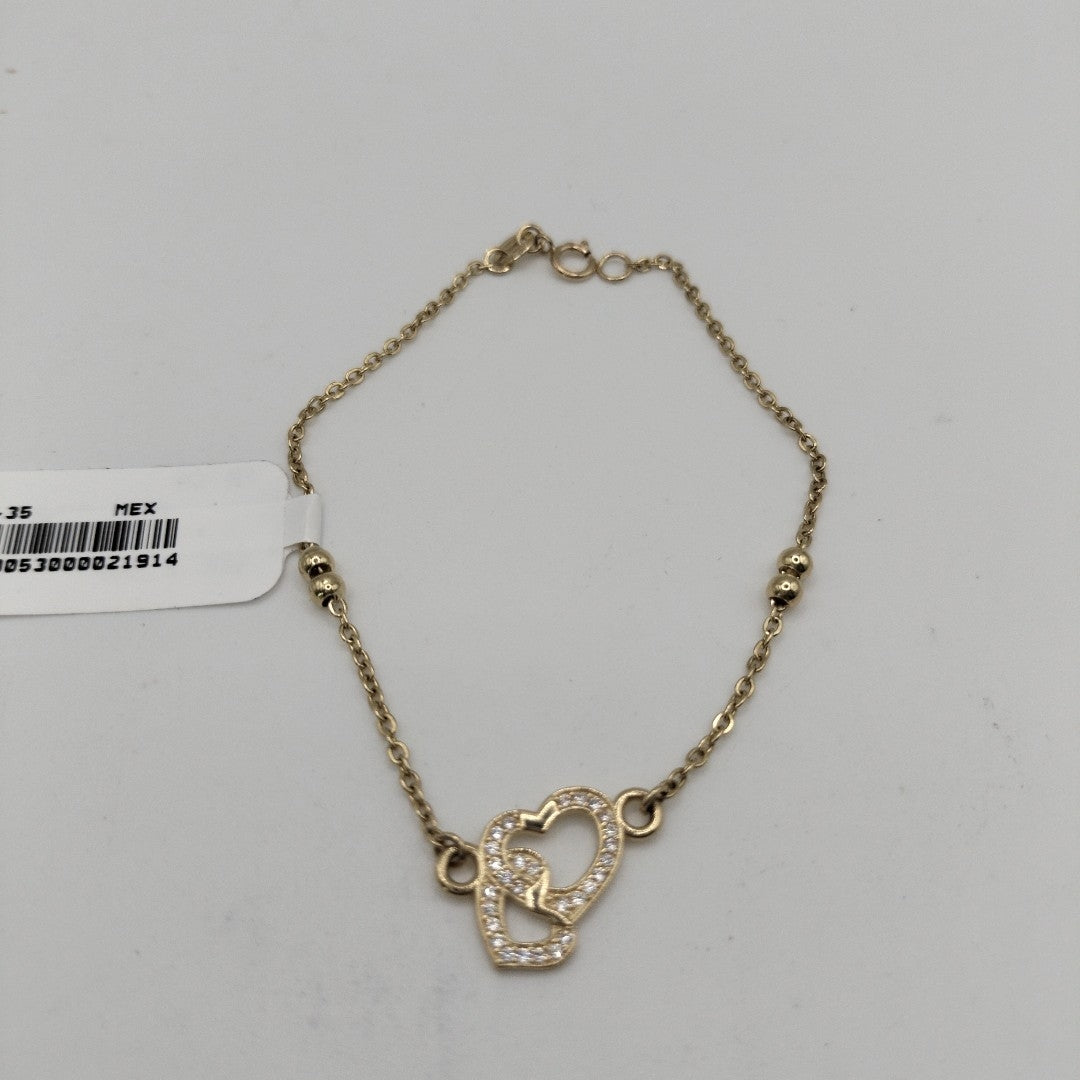 PULSERA TEJIDO ESPECIAL CORAZONES CON CIRCONIAS 14K 18 CM 2.4 GR (NUEVO)