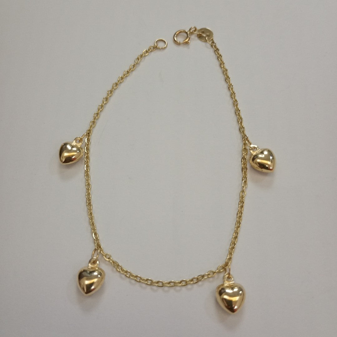 PULSERA ESP CON FIG CORAZONES 14K 18 CM 1.8 GR (NUEVO)