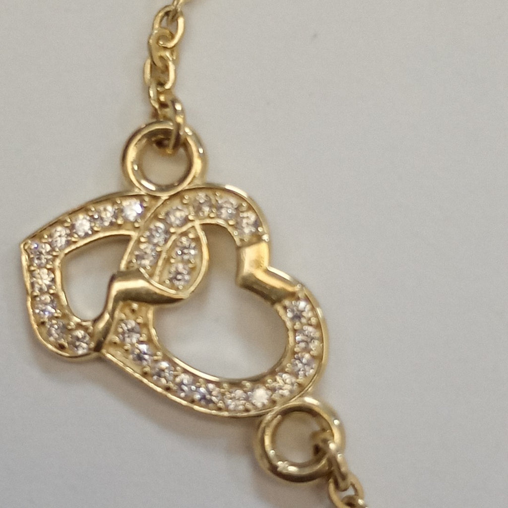 PULSERA TEJIDO ESPECIAL CORAZONES CON CIRCONIAS 14K 18 CM 2.4 GR (NUEVO)