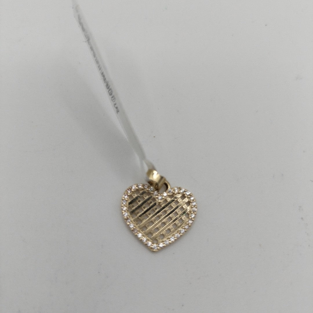 DIJE TEJIDO CORAZON CON CERCO DE CIRCONIAS 14K 1.2 GR (NUEVO)