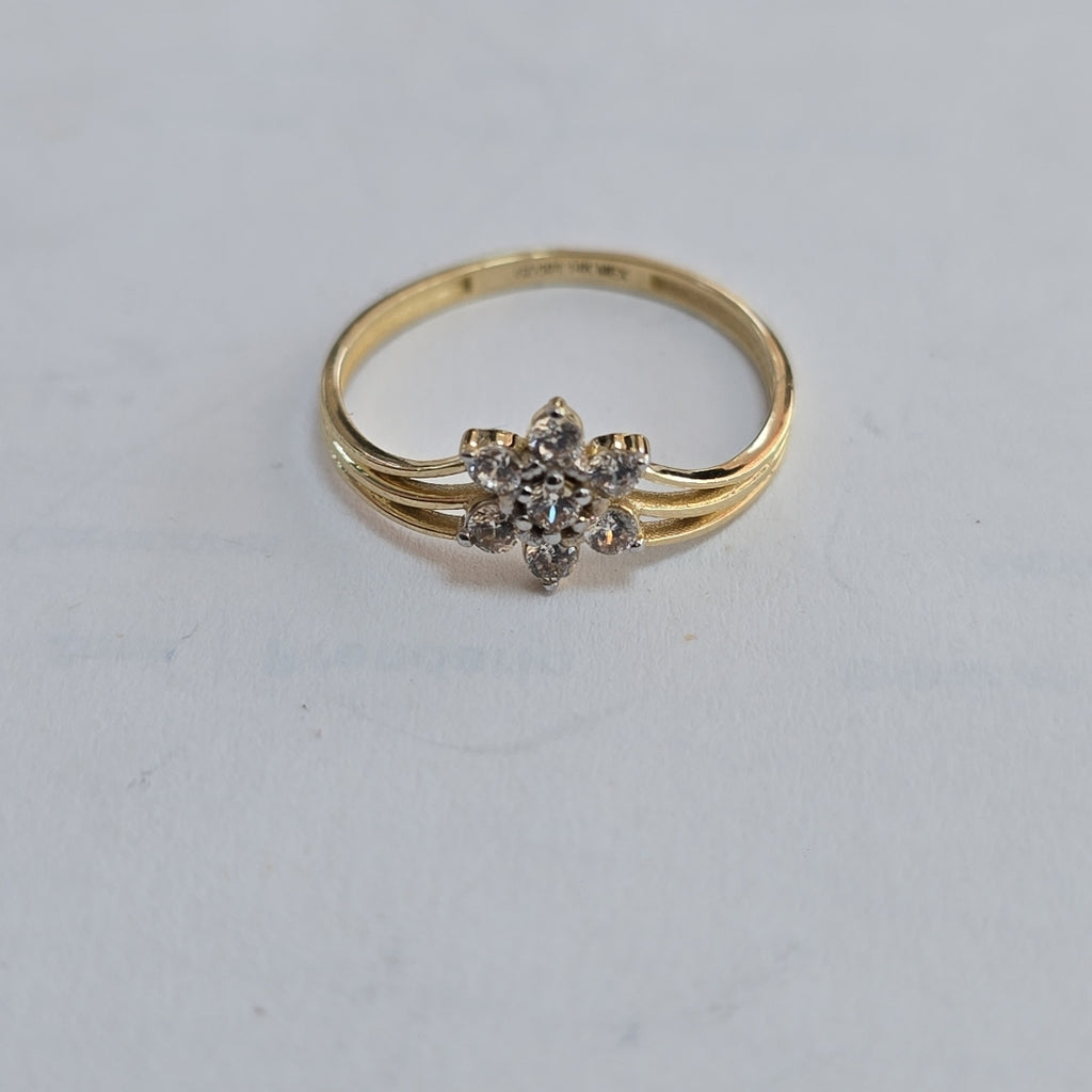 ANILLO ANILLITO FLOR C CIRCONIAS 14K 8 TALLA 1.4 GR (NUEVO)