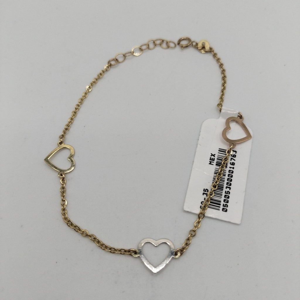 PULSERA ESPECIAL CON CORAZONES CONBINADOS 14K 18 CM 1.7 GR (NUEVO)