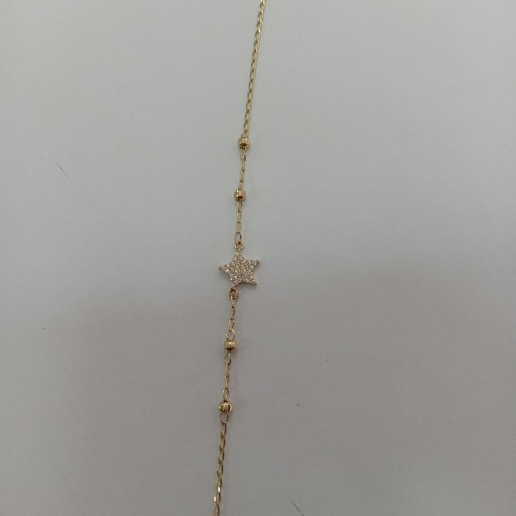 PULSERA ESPECIAL CON ESTRELLA Y CIRCONIAS 14K 18 CM 1.5 GR (NUEVO)