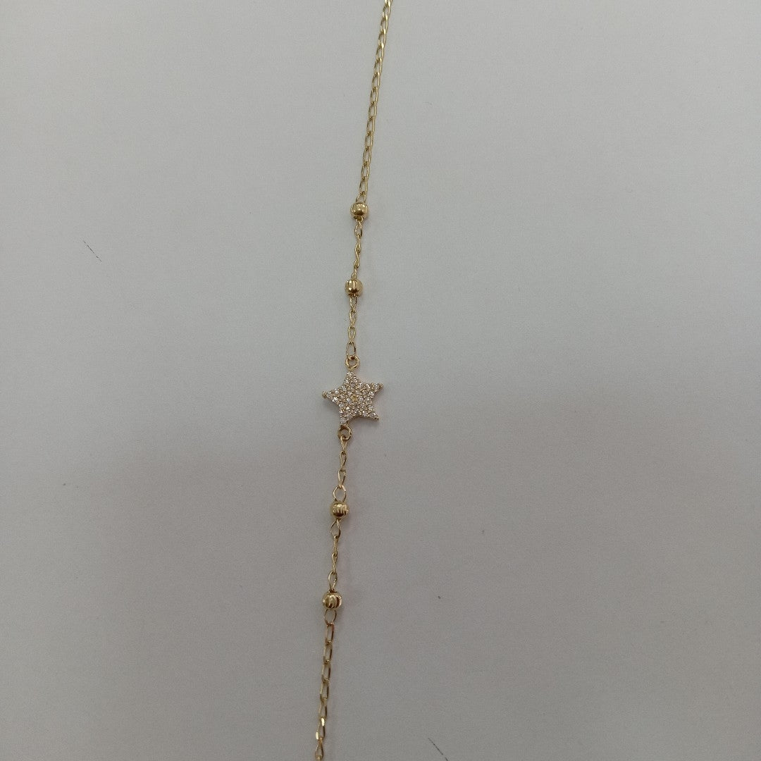 PULSERA ESPECIAL CON ESTRELLA Y CIRCONIAS 14K 18 CM 1.5 GR (NUEVO)