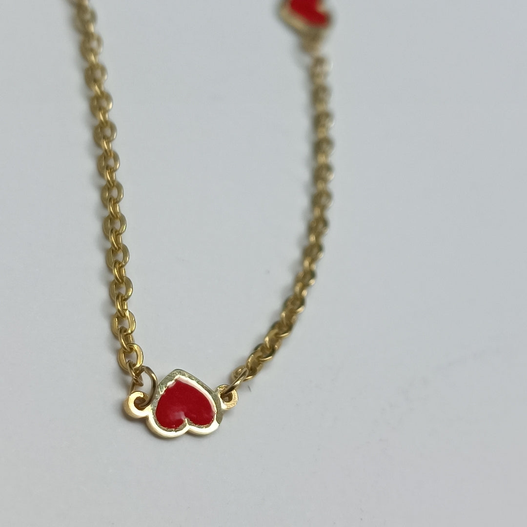 PULSERA ESPECIAL CON CORAZONES 14K 18 CM 1.4 GR (NUEVO)