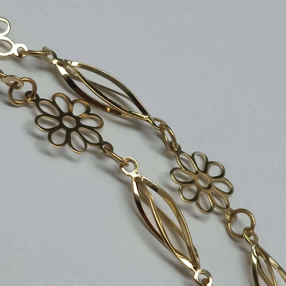 PULSERA ESPECIAL CON FLORES 14K 18 CM 2.6 GR (NUEVO)