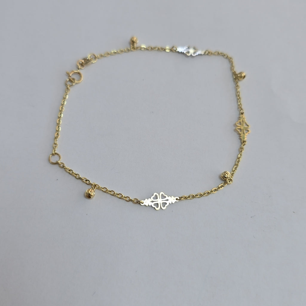 PULSERA ESPECIAL CON TREBOL 14K 18 CM 1.8 GR (NUEVO)