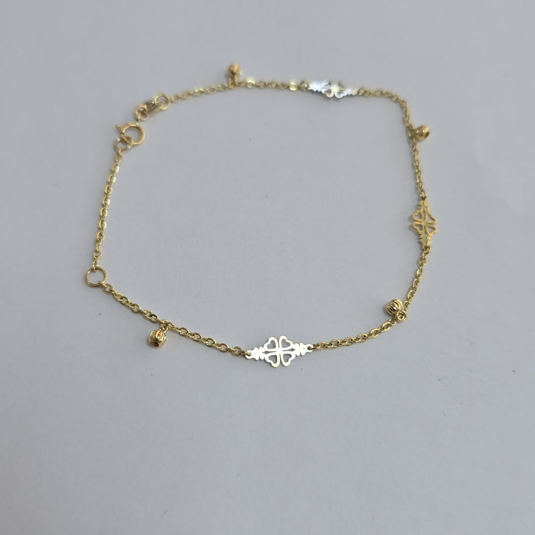 PULSERA ESPECIAL CON TREBOL 14K 18 CM 1.8 GR (NUEVO)
