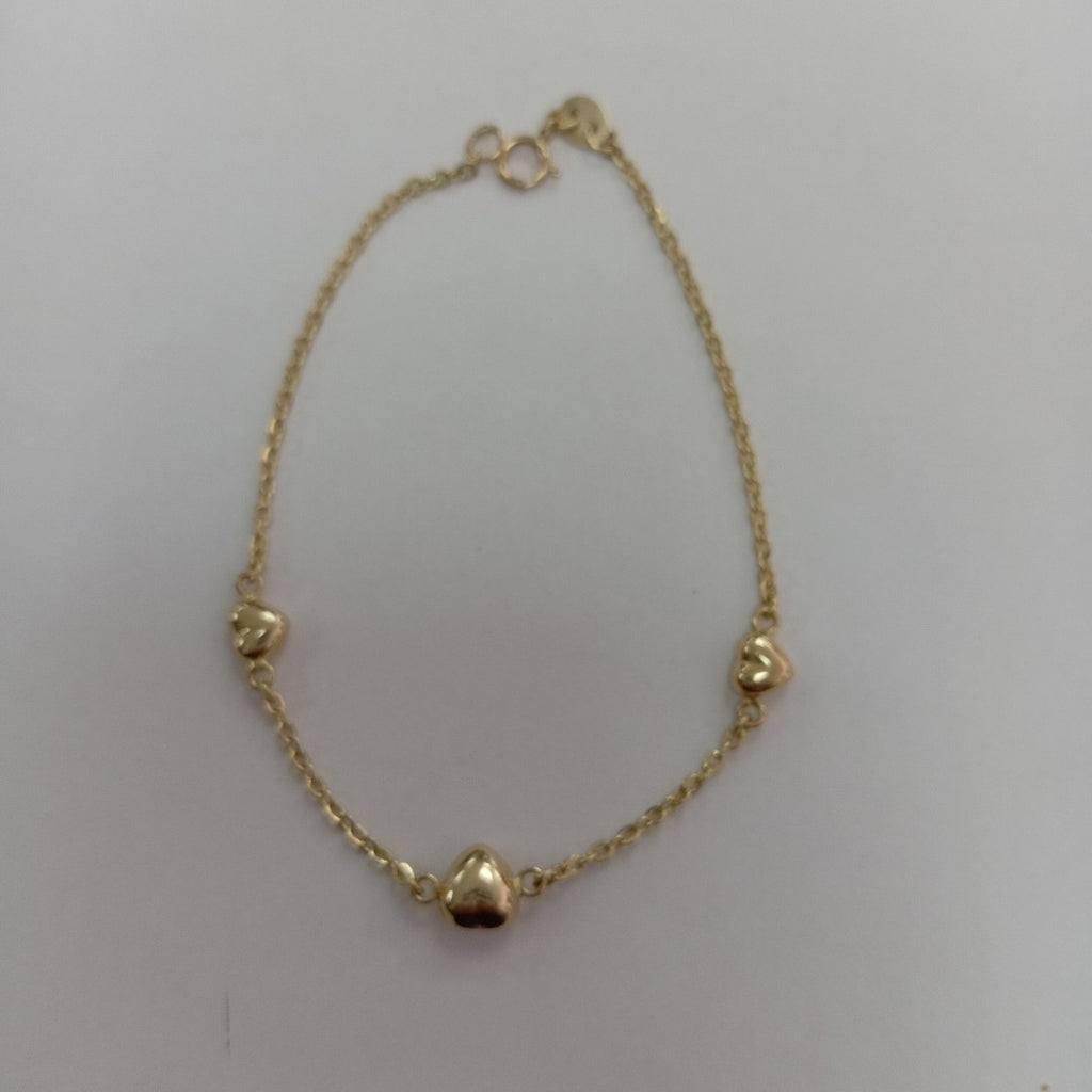 PULSERA TEJIDO ESPECIAL CON CORAZONES 14K 18 CM 1.7 GR (NUEVO)
