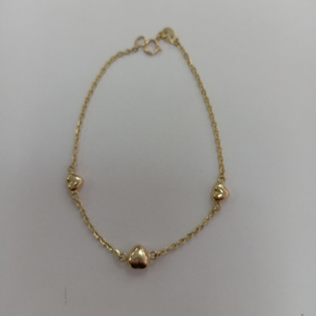 PULSERA TEJIDO ESPECIAL CON CORAZONES 14K 18 CM 1.7 GR (NUEVO)