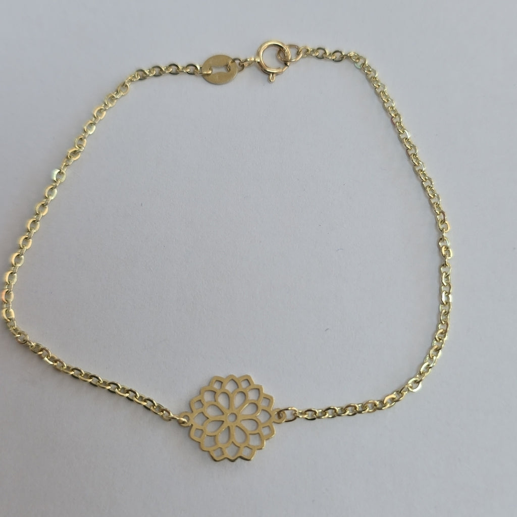 PULSERA TEJIDO ESPECIAL CON MANDALA 14K 18 CM 1.3 GR (NUEVO)