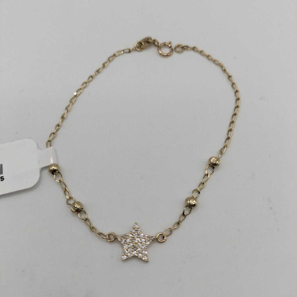 PULSERA ESPECIAL CON ESTRELLA Y CIRCONIAS 14K 18 CM 1.4 GR (NUEVO)