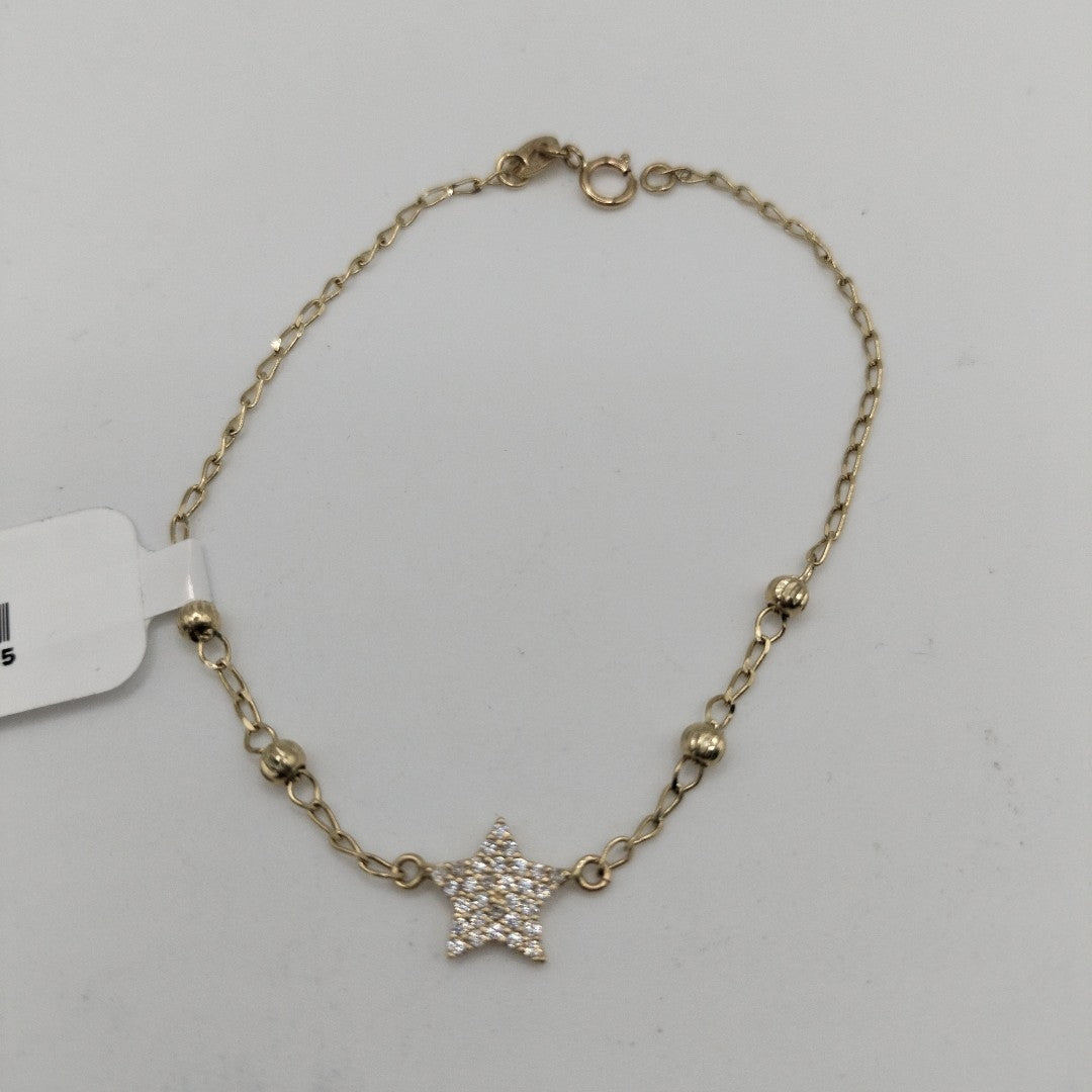 PULSERA ESPECIAL CON ESTRELLA Y CIRCONIAS 14K 18 CM 1.4 GR (NUEVO)