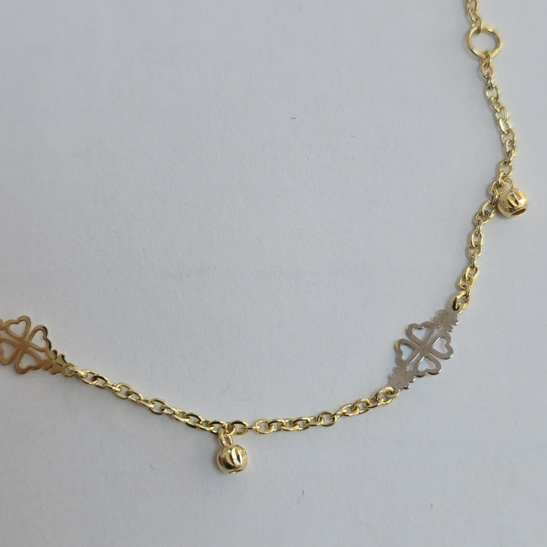 PULSERA ESPECIAL CON TREBOL 14K 18 CM 1.8 GR (NUEVO)