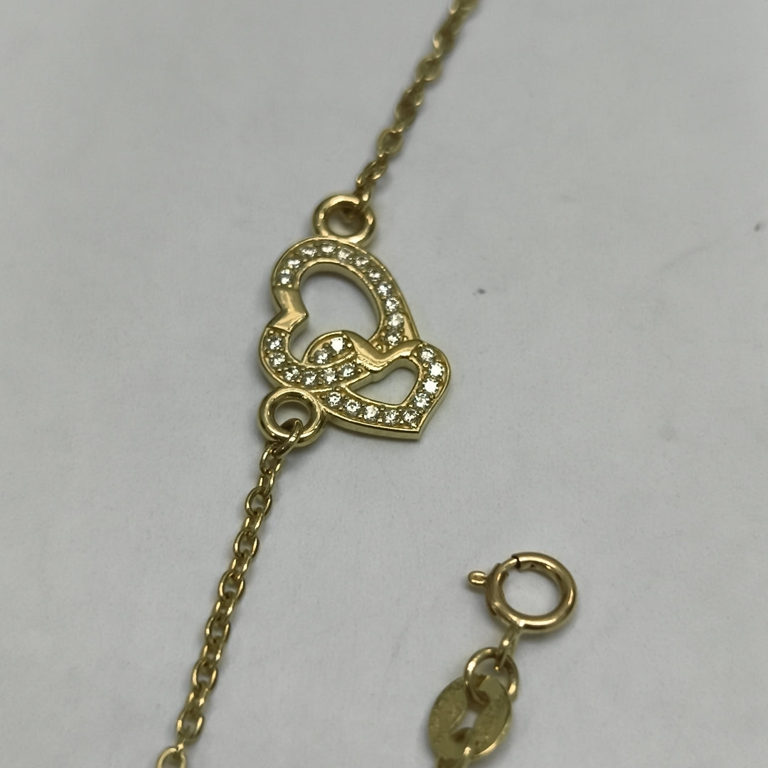PULSERA TEJIDO ESPECIAL CORAZONES CON CIRCONIAS 14K 18 CM 2.3 GR (NUEVO)