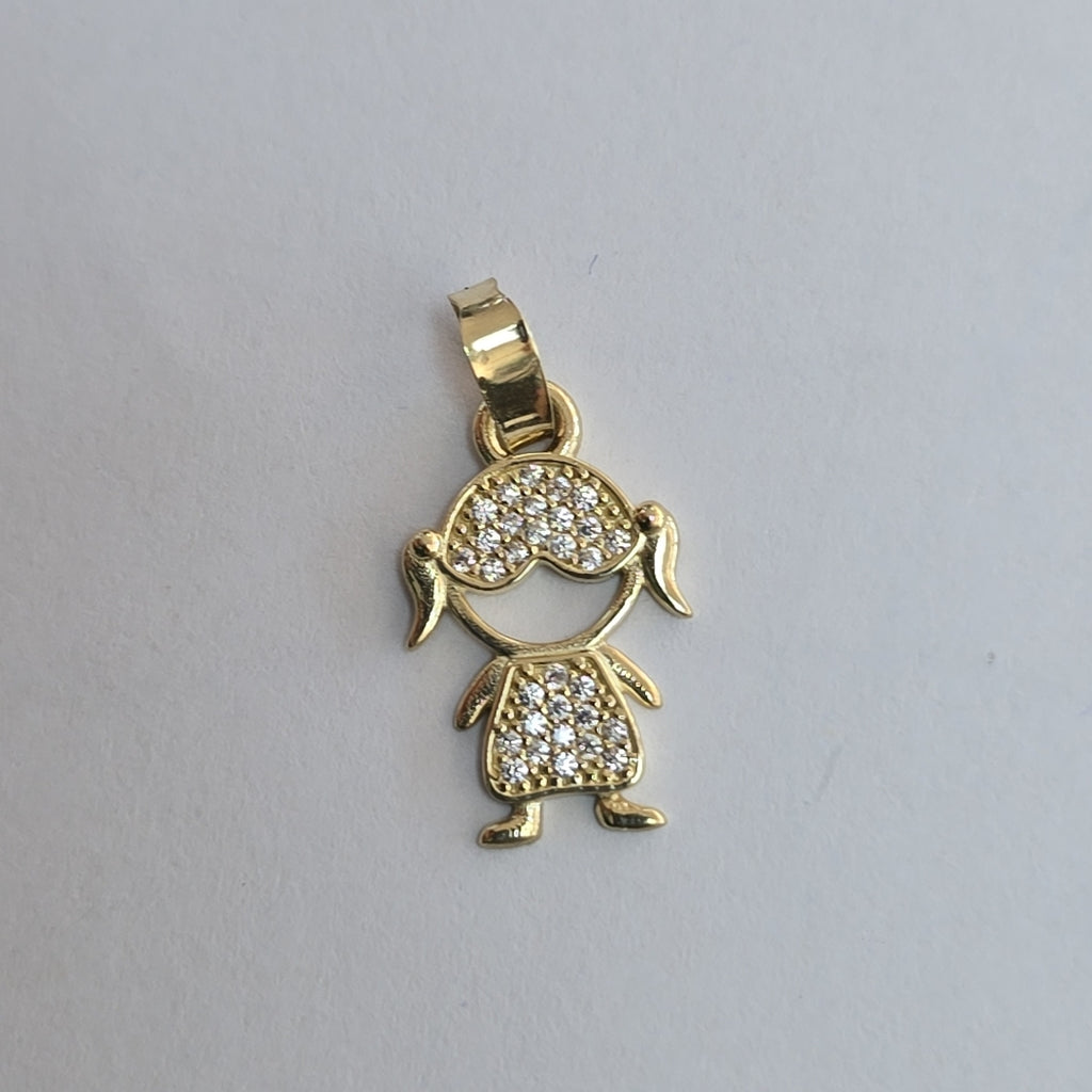 DIJE TEJIDO NIÑA CON CIRCONIAS 14K 0.9 GR (NUEVO)