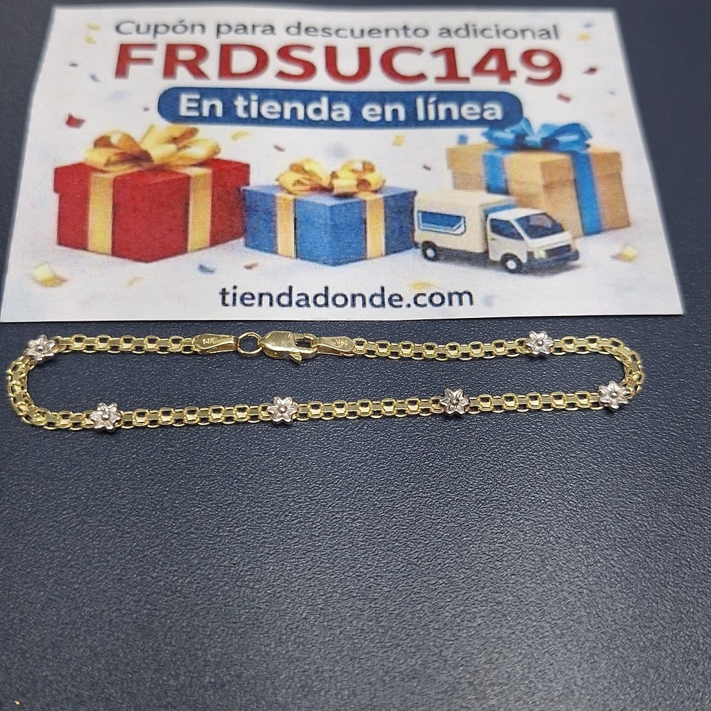 PULSERA ESPECIAL C FLORES 14K 18 CM 3 GR (NUEVO)