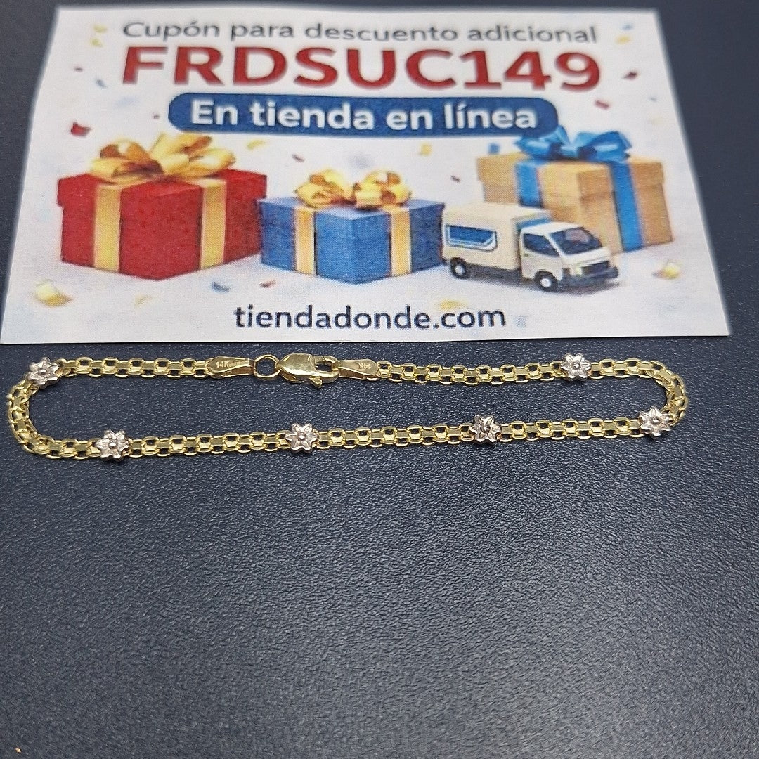 PULSERA ESPECIAL C FLORES 14K 18 CM 3 GR (NUEVO)