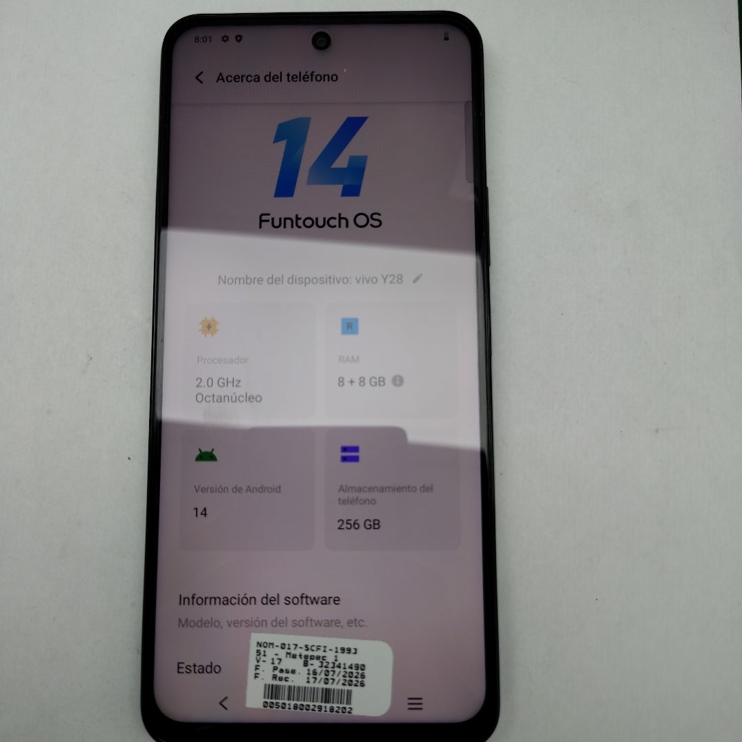 CELULAR VIVO Y28 V2352 256 GB 8 GB RAM (SEMINUEVO)