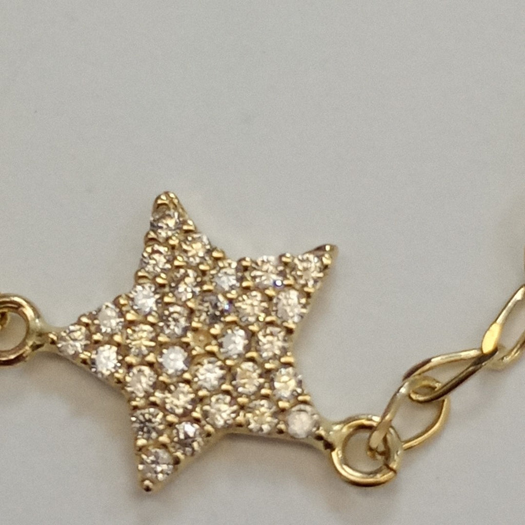 PULSERA ESPECIAL CON ESTRELLA Y CIRCONIAS 14K 18 CM 1.4 GR (NUEVO)
