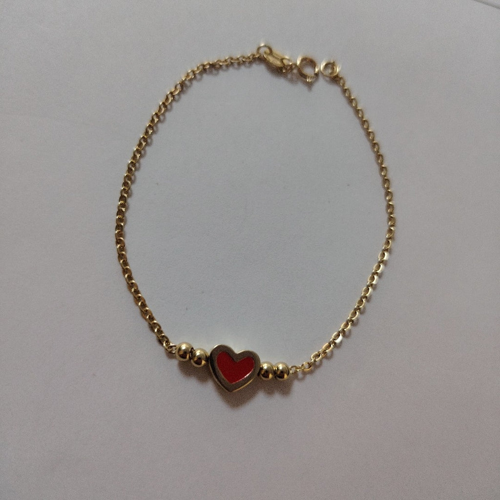 PULSERA TEJIDO ESPECIAL C CORAZON ROJO 14K 18 CM 1.9 GR (NUEVO)