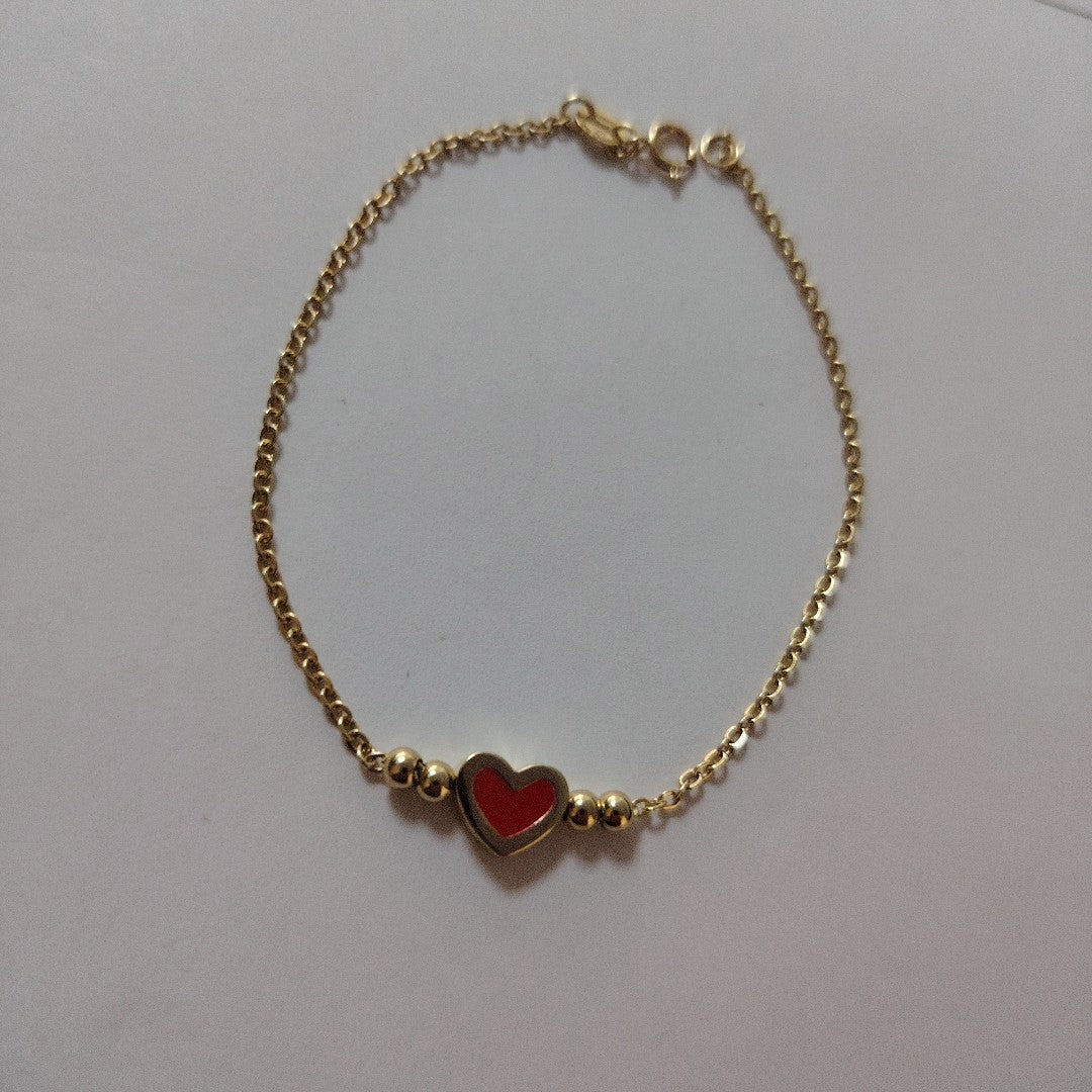 PULSERA TEJIDO ESPECIAL C CORAZON ROJO 14K 18 CM 1.9 GR (NUEVO)