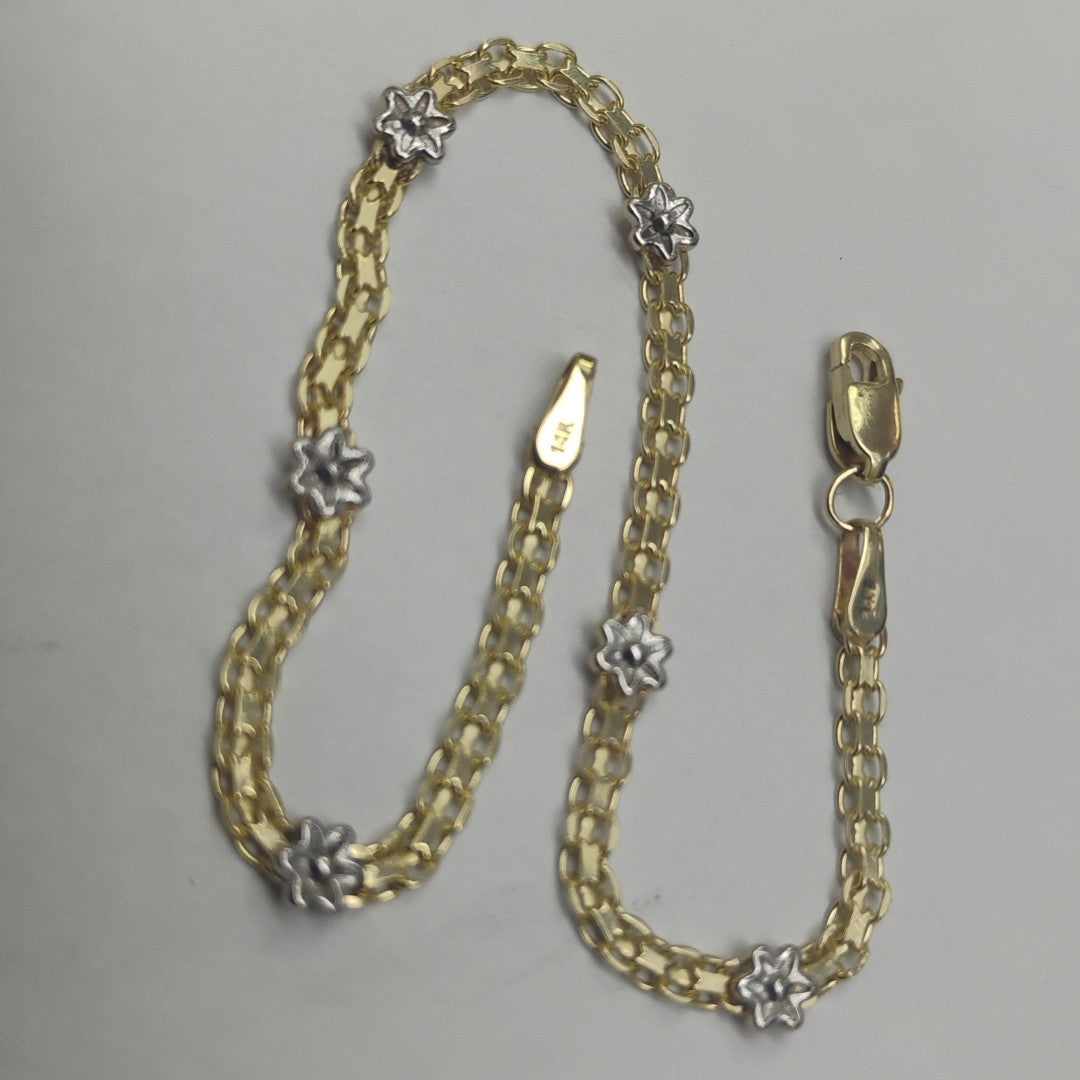 PULSERA ESPECIAL C FLORES 14K 18 CM 3 GR (NUEVO)