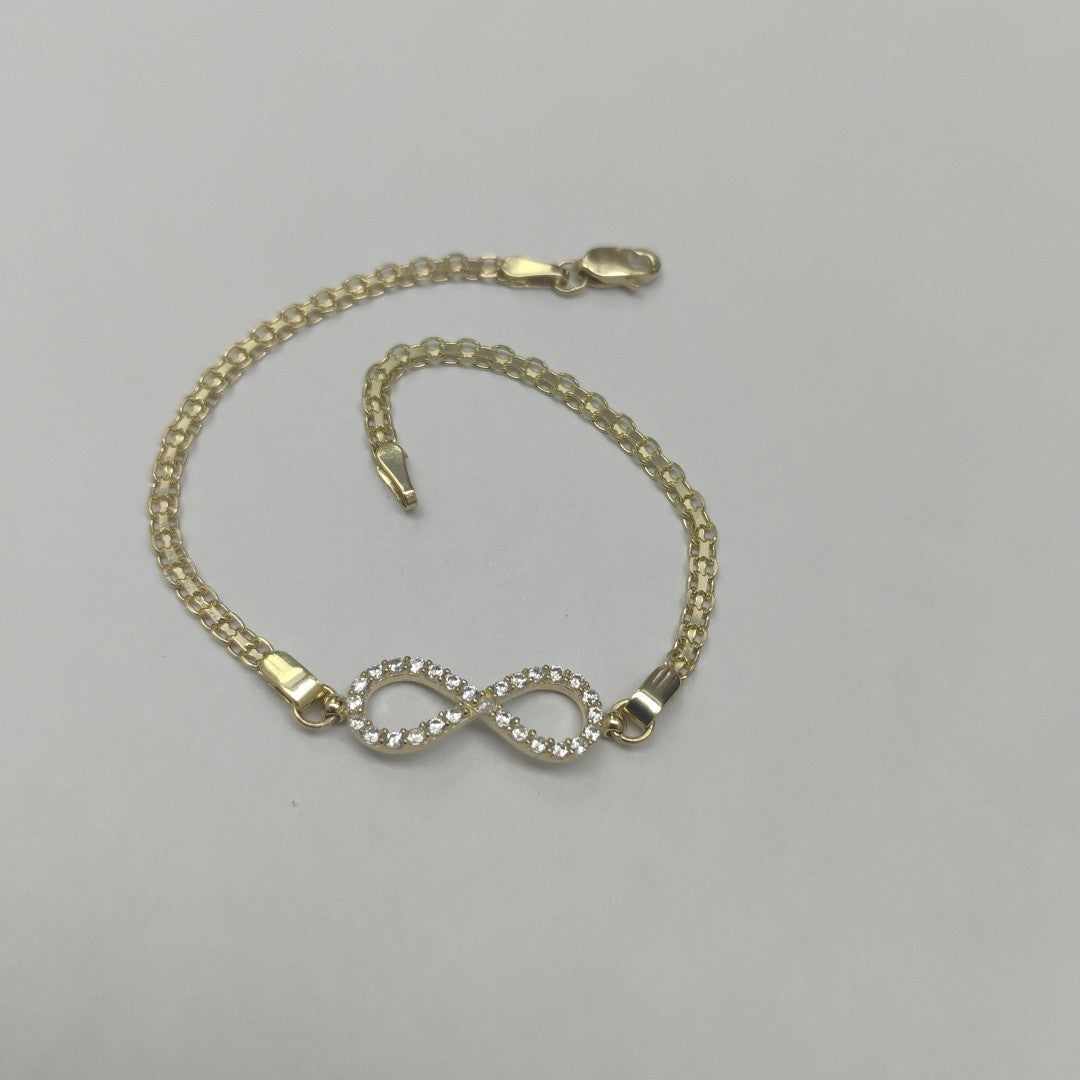 PULSERA TEJIDO ESPECIAL CON INFINITO Y CIRCONIAS 14K 18 CM 3.3 GR (NUEVO)