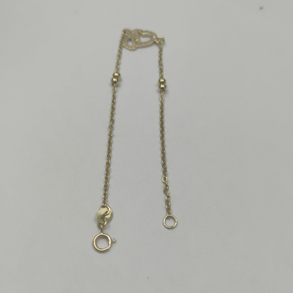 PULSERA TEJIDO ESPECIAL CORAZONES CON CIRCONIAS 14K 18 CM 2.4 GR (NUEVO)