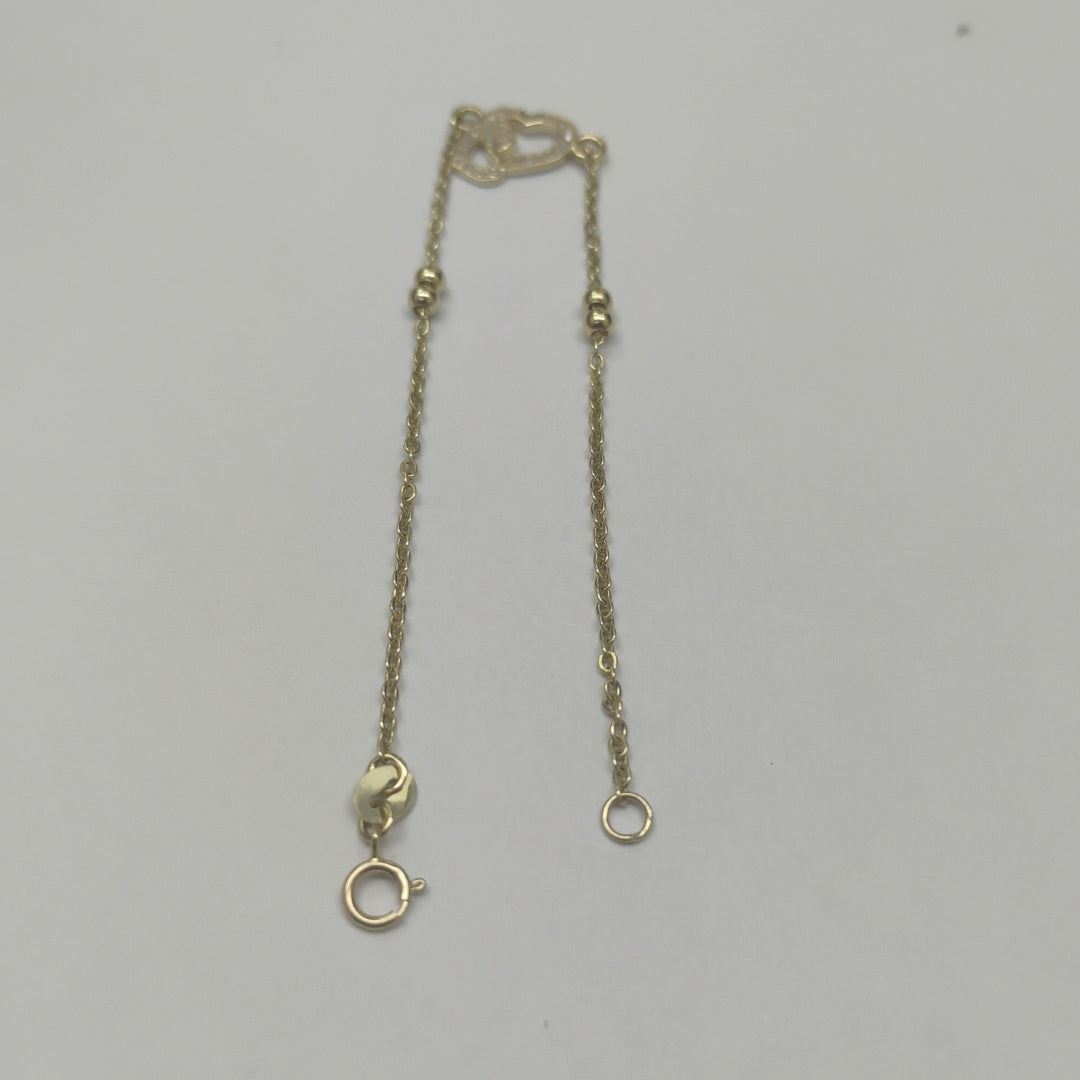 PULSERA TEJIDO ESPECIAL CORAZONES CON CIRCONIAS 14K 18 CM 2.4 GR (NUEVO)