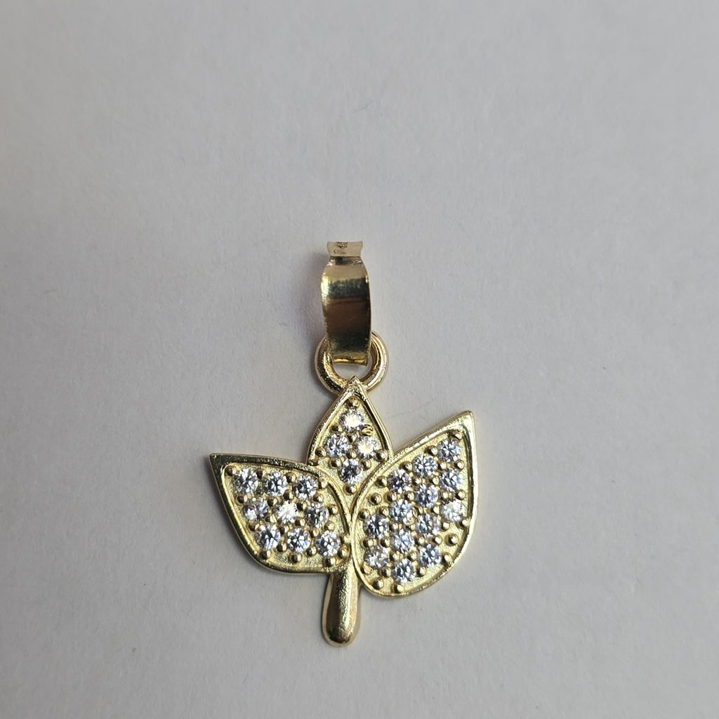 DIJE TEJIDO HOJAS CON CIRCONIAS 14K 0.9 GR (NUEVO)