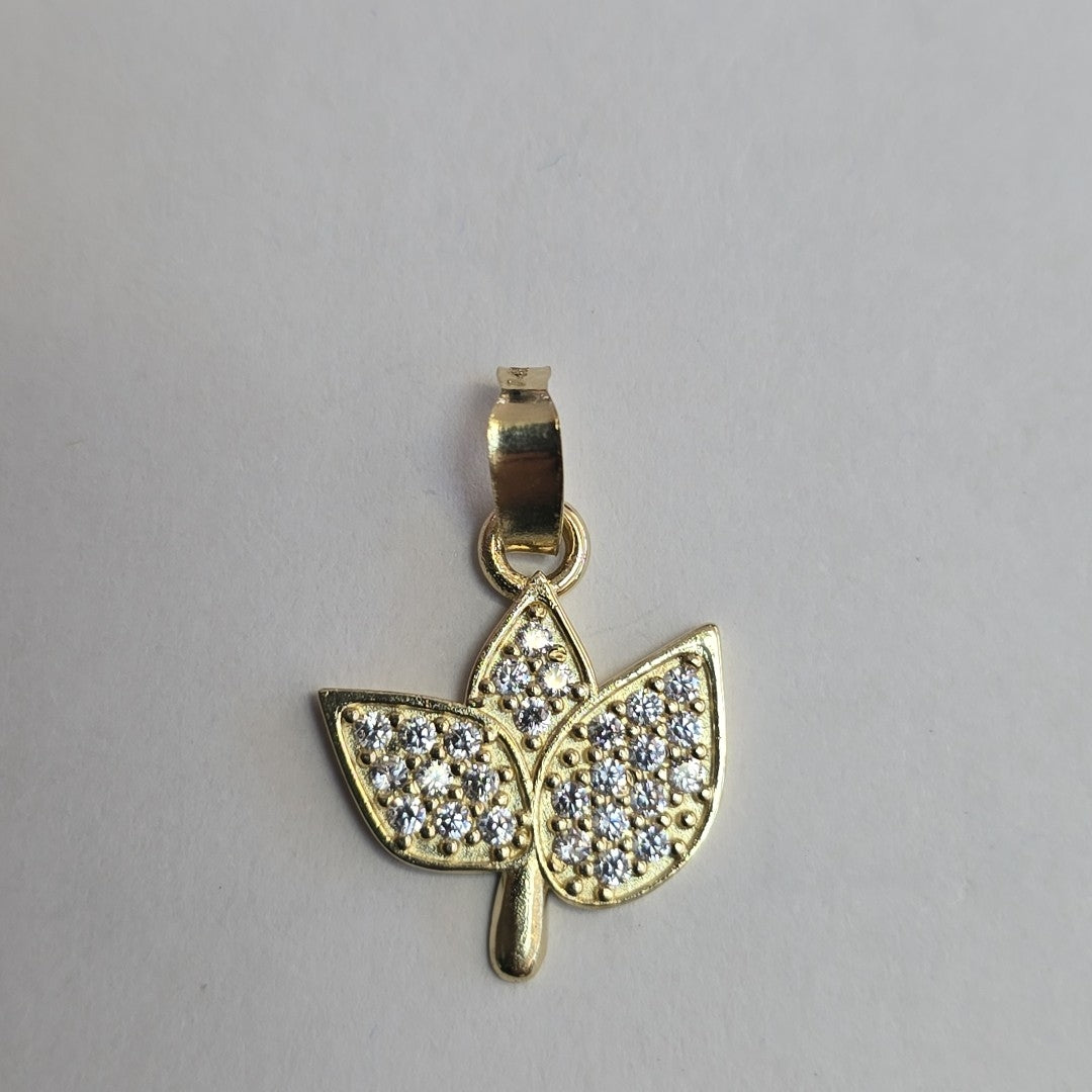 DIJE TEJIDO HOJAS CON CIRCONIAS 14K 0.9 GR (NUEVO)