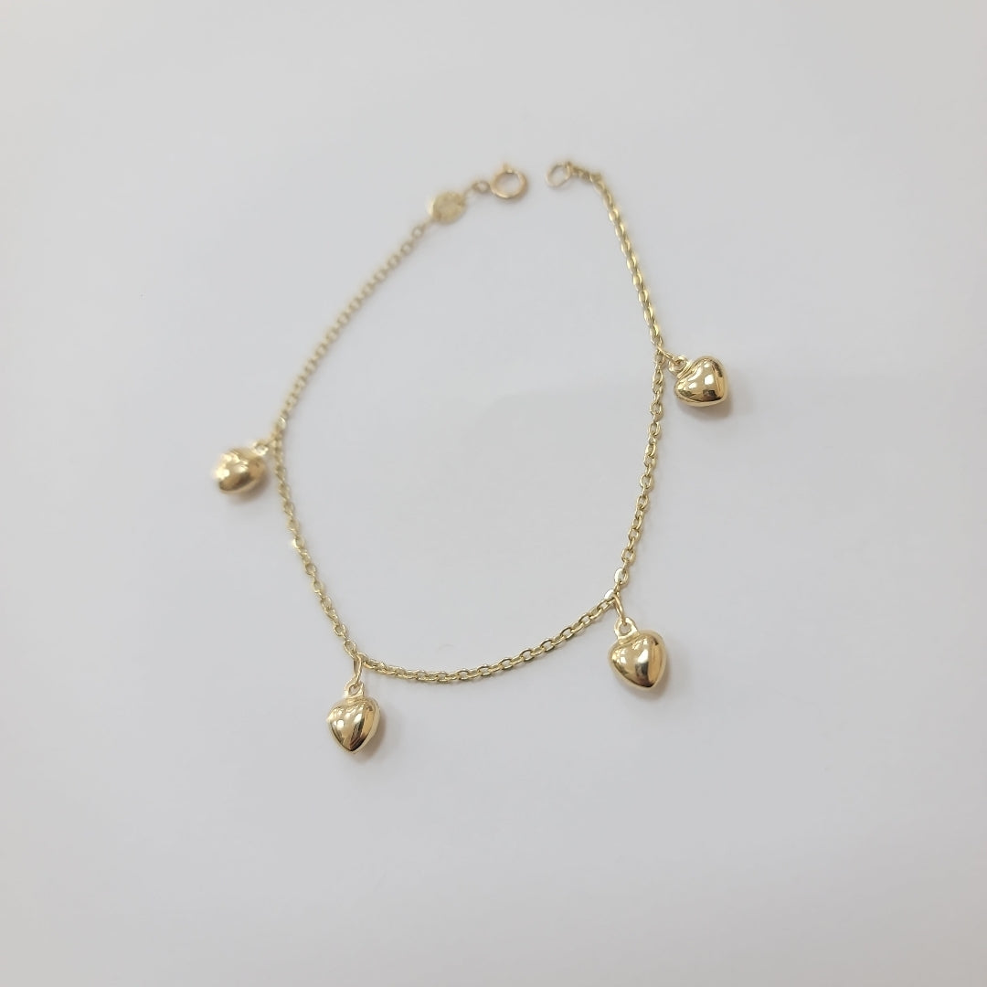 PULSERA ESP CON FIG CORAZONES 14K 18 CM 1.8 GR (NUEVO)