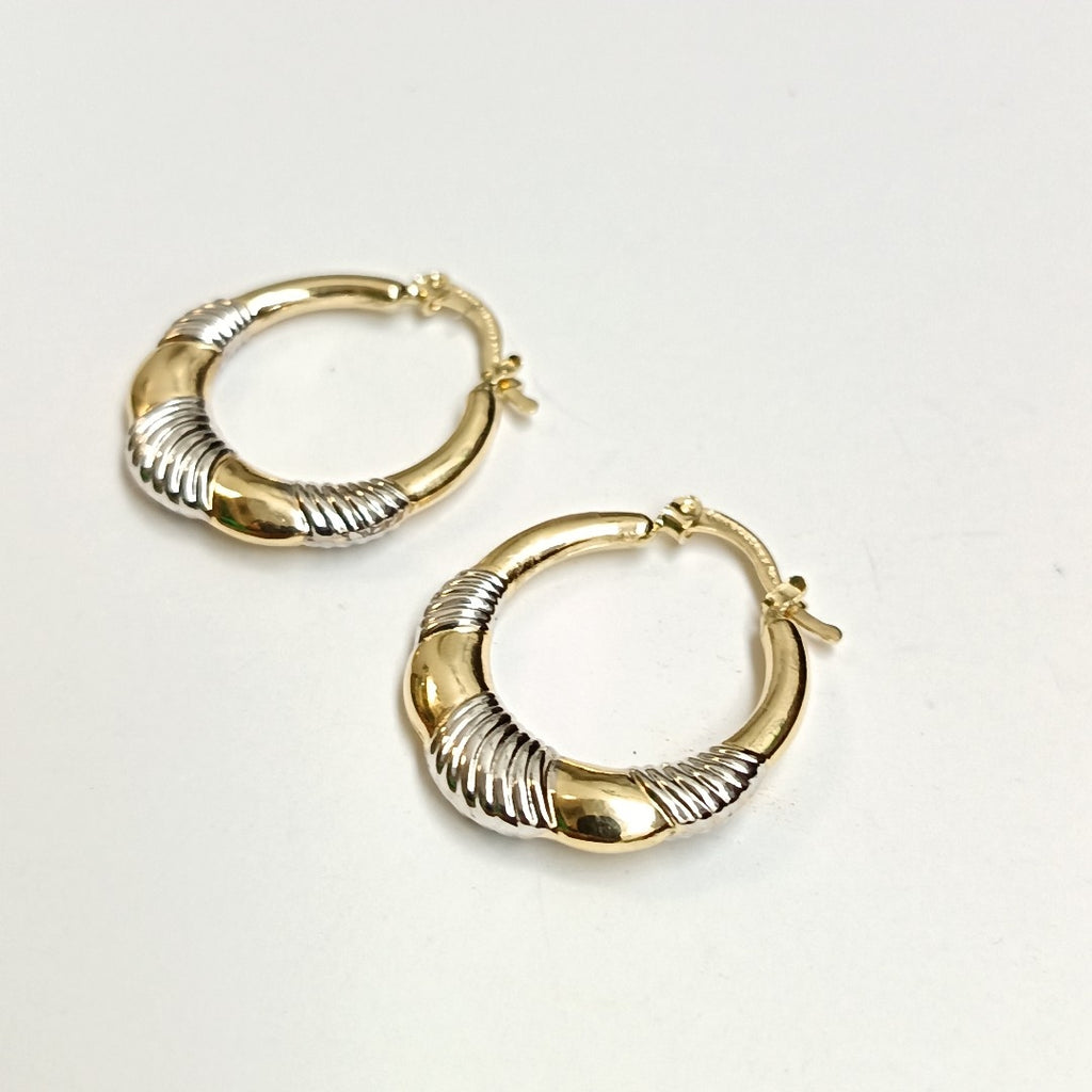 ARETES ARRACADAS HUECAS COMBINADAS 14K 2.5 GR (NUEVO)